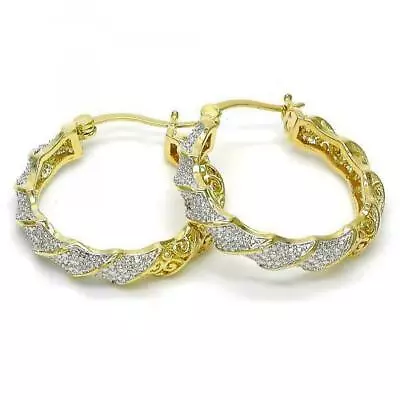 Women's Small Two Tone With CZ Micro Pave Round Hoop Earrings 14k Gold Layered • $13.99