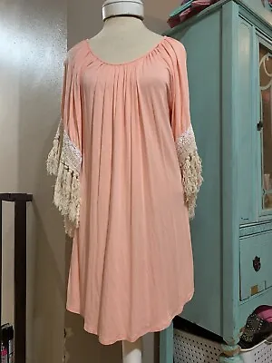 VAVA By Joy Han  Pullover Shift 'Amy' Tassel Fringe Dress Apricot Size M Medium • $26