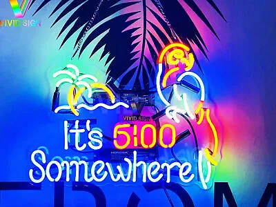 US STOCK 17 X14  It's 5 00 Somewhere Parrot Palm Tree Martini Neon Sign Light JY • $124.98