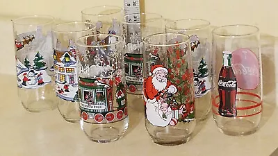 Vintage Coca Cola Drinking Glass Mixed Lot Christmas McCrory 1980s 1999 Coke • $24.95