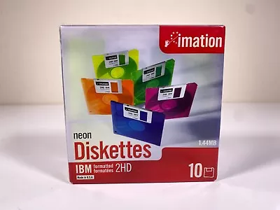 Imation Neon 3.5  Diskettes 10-Pk IBM Formatted DS HD Disks 1.44 MB - New Sealed • £10