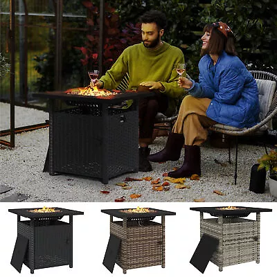 50000 BTU PE Rattan Fire Pits For Garden Rattan Propane Fire Pit Table • £143.99