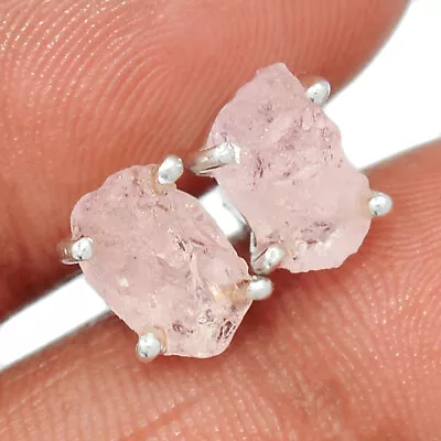 Natural Morganite Rough 925 Sterling Silver Earrings - Stud Jewelry CE19661 • $14.99