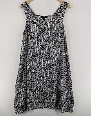 EILEEN FISHER Dress L Ellipsis Printed Chiffon Silk Sheer Shift Sleeveless Blue • $39.99