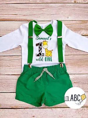 Personalised Baby Boy Safari Wild One  First Birthday Cake Smash Outfit Set • $40