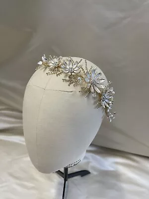 Stunning Light Gold Bridal Hair Vine/Tiara With Crystals & Pearls - UK Seller • £12.95