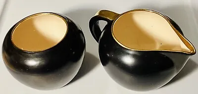 Vintage Villeroy & Boch V&B Luxembourg BLACK & GOLD Cream & Sugar Bowl SET • $0.99