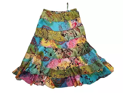 Vintage Y2K Bila Womens Colorful Floral Gypsy Layered Skirt M Hobo Hippie • $59.95