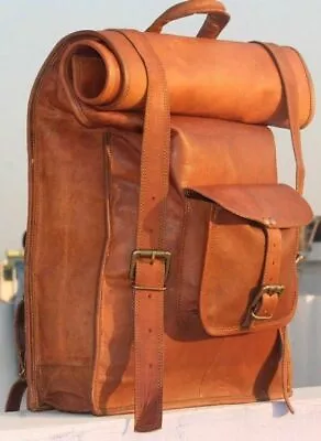 Real Genuine Men's Leather Backpack Bag Satchel Laptop Briefcase Brown Vintage • £64.10