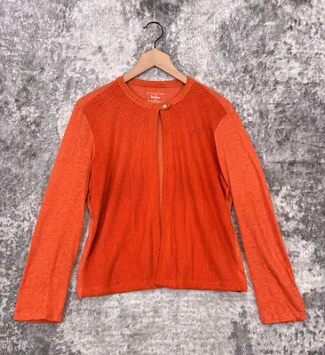Majestic Filatures Paris Top Womens Orange Genuine Leather & Linen Snap Collar 4 • $39.99
