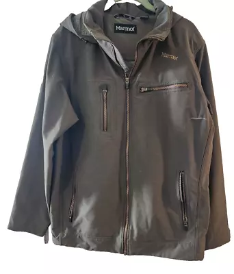 Marmot Outdoor Men's Jacket Large Green Olive Softshell Pockets Full Zip Hooded • $20