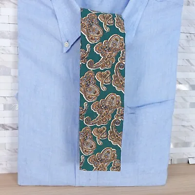 VINTAGE Rooster Neck Tie Mens Green Paisley Cotton Square End Western Retro • $22.88