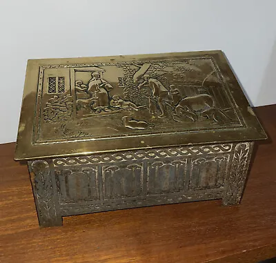 Vintage 1920/30s Jacobs & Co Biscuit Tin Box Brass Box Log Box Rustic Farm Scene • £20