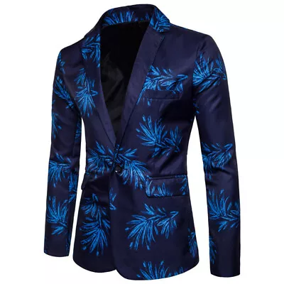 Men Leaves Print Suit Blazer Dress Jacket Party Showman Costume Tops Coat • $54.16