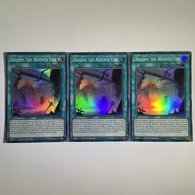 3 X  PHNI-EN094 Obsidim The Ashened City Super Rare 1st Edition YuGiOh Playset • £1.30