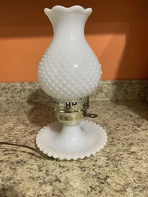 Vintage Milk Glass Hobnail Vanity Dresser Night Lamp 3 Way Switch Shabby Chic • $29.99