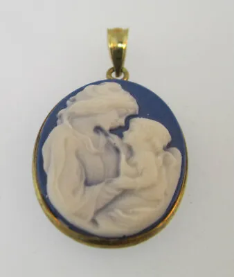 10k Yellow Gold Created Porcelain Mother And Child Cameo Pendant • $89