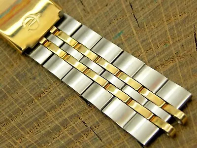 NOS Vintage Deployment Clasp 2 Tone Stainless Watch Band Unused 18mm Elgin Swiss • $35.10