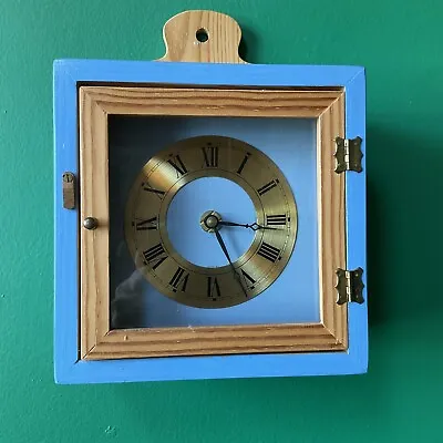 Pine Wood Clock Wall Hung  Painted Blue Flowers ~ Hand Made ~cottage Style *vgc* • £29