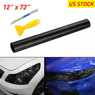 12 X72  Gloss Dark Black Smoke Headlight Taillight Fog Light Tint Film Vinyl • $10.99