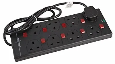 Pro Elec 5 M 8 Way 8 Gang Surge Protected Switched Neon Extension Lead - Black • £18.39