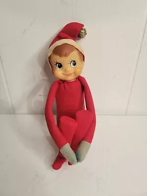 Vtg Red Smiling Pixie Elf Knee Hugger Felt Christmas Shelf Sitter With Bell • $29.99