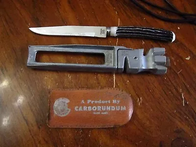 Vintage Fixed Blade Knife With Carborundum Sharpening Stone & Sharpening Tool • $14.99