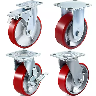 4 Pack Heavy Duty Caster Set 4  5  6  Polyurethane On Cast Iron Wheels No Noise • $65.99