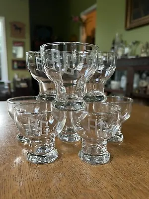 8 Vintage Mid-Century Modern Footed Wine Cordial Glasses - Etched Monogram AG • $18