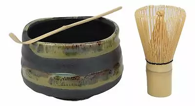 Ebros Gift Ceremony Set Glazed Ceramic Pottery Matcha Tea Bowl Whisk & Spoon • $39.99