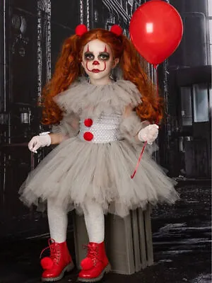 Pennywise Halloween Costume Girls Creepy Carnival Fancy Kids Dress Up • £15.58