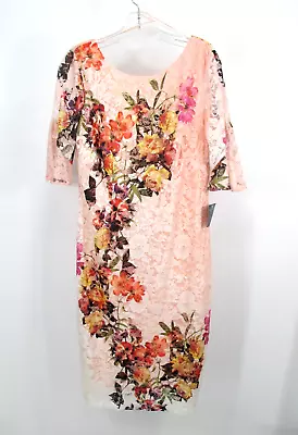 NWT GABBY SKYE Midi Shift Dress Women Size 10 Pink Floral Lined Bell Sleeves • $24.98