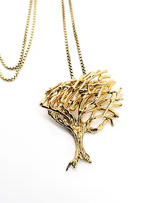 Brutalist Gold Over Sterling Silver Vermiel Vintage Signed Tree Pendant Necklace • $38