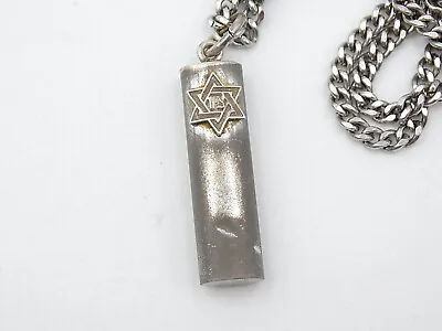 Vintage Sterling Silver Jewish Judaica Mezuzah Pendant With Chain • $49.97