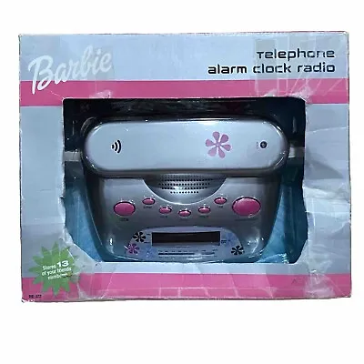 2000 Barbie Telephone Alarm Clock Radio Programmable Silver•Pink Mattel #BE-377 • $30