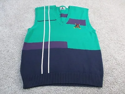 VINTAGE IZOD Knit Sweater Vest Mens Medium Golf Green Blue Retro 80s Sleeveless • $29.99