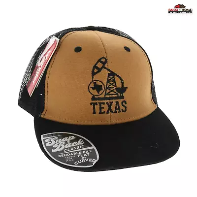 Wrangler TEXAS Oil Rig Flat Bill Snapback Black & Tan Trucker Baseball Cap ~ NEW • $14.49