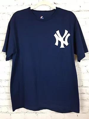 Majestic New York Yankees SS Shirt Mark Teixeira Blue Cotton EUC Adult Large • $14.99