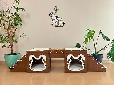 Wooden Rabbit House Bunny Castle Rabbit Furniture Wooden Bunny Bed QPRPET • $160