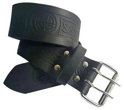 Leather Kilt Belt For Scottish Kilt Highland Black Embossed Scotish Handmade  • £10.99