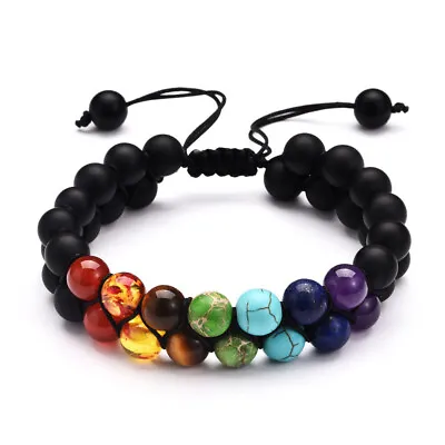 £3.99 • Buy 7 Chakra Bracelet Crystal Healing Beads Lava Stones Reiki Anxiety Jewellery