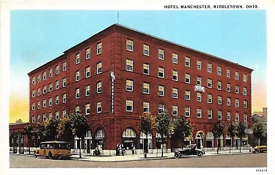 Middletown Ohio 1930s Postcard Hotel Manchester Bus Parked In Front • $6.55