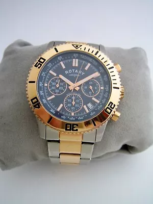 Rotary Mens Chronograph Watch Gb00155/05 Gold Stainless Steel Bracelet Genuine • £54.99