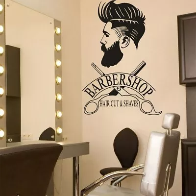 Barber Shop Window Decal Hipster Man Wall Sticker Hair Salon Scissors Murals • $6.59