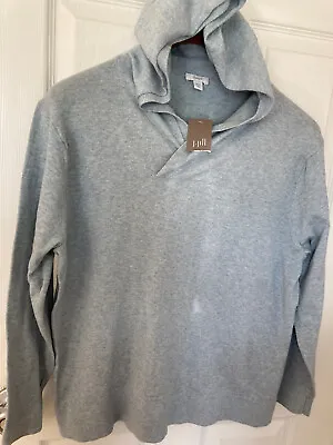 Pure Jill  Cotton/Cashmere Blue Hooded  Pullover Sweater L Petit • $29.95