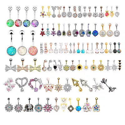 Lots Surgical Steel Belly Button Ring 14G Curved Navel Ring CZ Gem Body Piercing • $4.99