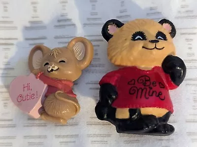 Hallmark Valentine Pins PAMMY PANDA Shirt Tales 1982 + Conversation Heart Mouse • £7.72