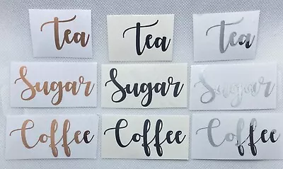 TEA COFFEE SUGAR - Vinyl Stickers Decal Labels Kitchen Pantry Rose Gold Jars #01 • £2.39