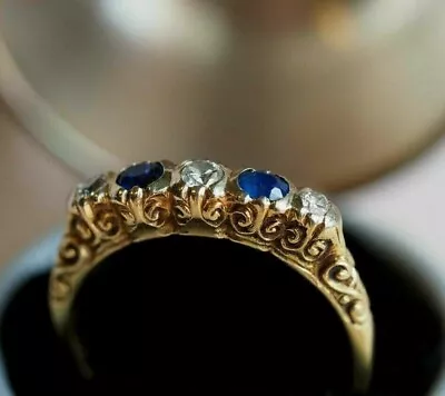 1.50Ct Sapphire Early Retro Era Vintage Filigree Estate Ring 14K Yellow Gold FN • $139.49