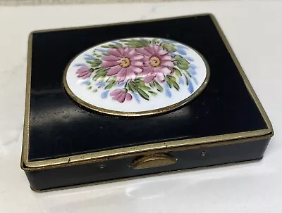 Vintage 1930s Bliss Bros. Compact With Cloisonné Enamel Painted Flowers • $25.95